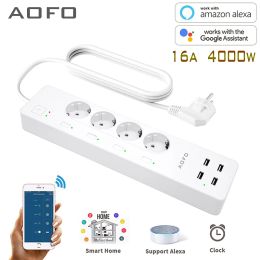 Plugs Wifi Smart Power Strip Surge Protector with 4 Smart Plugs 4 Usb Ports Extension Cord, Work with Alexa & Google Assistant