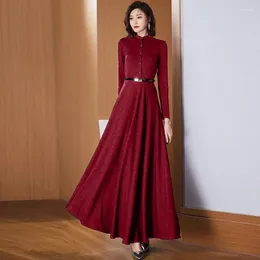 Casual Dresses Elegant Female Long Dress 4XL Sleeve 2024 Spring And Autumn Light Luxury Style Waist Wrap Ankle Length Gre