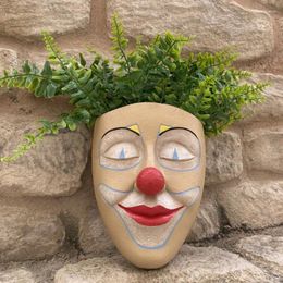 Vases Painted Character Masks Small Flower Pots Garden Wall Mounted Resin Outdoor Plant Decoration Sculpture