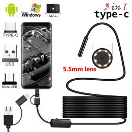 Cameras 2m/5m Cable 5.5mm 8mm Lens PC Android Endoscope Camera Industrial Borescopes TypeC USB Mini Endoscope Waterproof