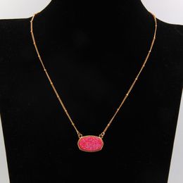 Rose Resin Oval Druzy Drusy Pendant Necklace Luxury Designer Jewellery for Women Christmas Necklaces Party Wedding Festival Gift