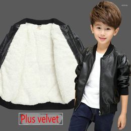 Jackets Arrived Boys Coats Autumn Winter Fashion Korean Children's Plus Velvet Warming Cotton PU Leather Jacket For 2-15Y Kids