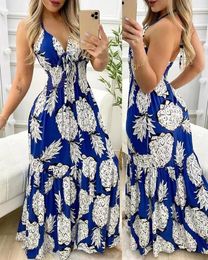 2023 Cross border European and American Hanging Neck Bra Strap High Waist Printed Long Dress Sexy Womens 240419