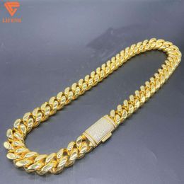 Luxury Jewellery Iced Out Miami Cuban Link Chain Moissanite 925 Silver Hip Hop Gold Plated Necklace for Men