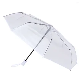 Umbrellas Fully Automatic Three-fold Transparent Umbrella Folding Portable For Outdoor Travel Rainy Day Clear