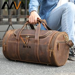 MVA Leather Travel Duffel Bags for Men Women Full Grain Overnight Weekend Sports Gym Duffle Hand Luggage Shoulder 240419