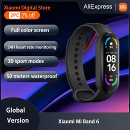 Wristbands Global Version Xiaomi Mi Band 6 Smart Bracelet 1.56"AMOLED Screen miBand 6 Heart Rate Fitness Traker Bluetooth 5 ATM Waterproof