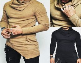 Men Longline T Shirt Designer Heaps Collar Long Sleeve Hip Hop Solid T Shirts Men039s Irregular Tops tee1085019
