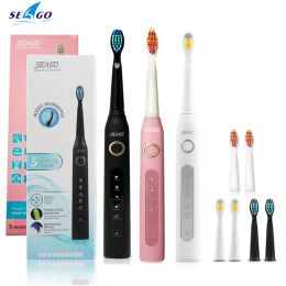 Heads Adult's Sonic Electric Toothbrush Seago SG507 Rechargeable Tooth Brush 5 Modes Deep Oral Clean Soft Dupont Bristle Brush Heads