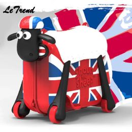 Carry-Ons Fashion Women Cute Cartoon Sheep Shape Kids Rideon Trolley Suitcase Solid Children Carry On Spinner Rolling Luggage