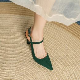 Sandals 2024 Summer Women Shoes Pointed Toe Slingback High Heels Elegant Modern Retro Sheep Suede Solid