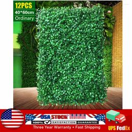 Decorative Flowers 12Pcs Artificial Boxwood Wall Hedge Mat PE Privacy Fence Grass Panels Decor Fake Wedding Festival Party Scene