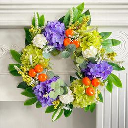 Decorative Flowers Hydrangea Flower Small Orange Wreath Simulation Plant Garland Door Hanging Ornaments Wedding Background Home Decor Hoop