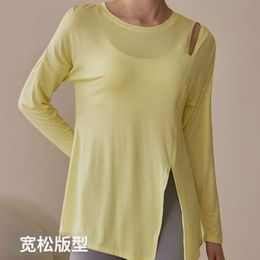 Yoga Clothes Designer Women Top Quality Luxury Fashion Shirts Sports Fitness Clothes Womens comfortable Long Sleeved T-shirt Loose Long Style Split Knot Two Blouse