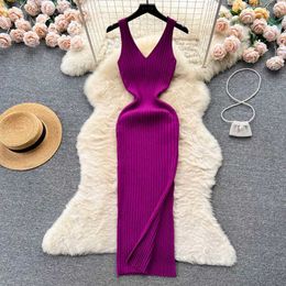 Urban Sexy Dresses YuooMuoo Chic Fashion Sexy Wrap Hips Split Knitted Autumn Dress Women Slim Elastic Bodycon Long Dress Streetwear Outfits Vestido Y240420