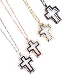 Mixed 10pcs lot Cross Floating Charm Plain Locket Magnetic Living Glass Memory Necklace Jewellery Women Christmas Gifts Pendant Neck260E