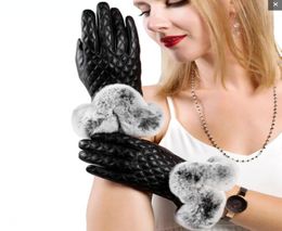 Women winter Leather Softs Plush fur Motorcycle elastic rabbit warm cycle sheepskin Banquet Bridal wedding gloves Sexy drive Ladie8540863