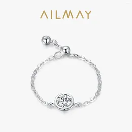 Cluster Rings Ailmay Top Quality Real 925 Sterling Silver Simple Round Clear Zircon Chain Link Finger Ring For Fine Female Fashion Jewellery