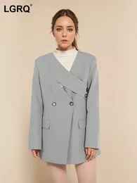 Women's Suits Blazer V-neck Deconstruction Fashion Side Button Waist Long Sleeve Grey Suit Jackets Summer 2024 Tide CPDB002