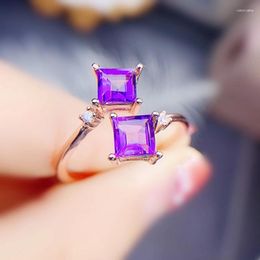 Cluster Rings Per Jewelry Natural Real Amethyst Purple Crystal Adjustable Ring 0.6ct 2pcs Gemstone 925 Sterling Silver Fine J225193