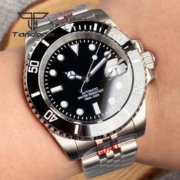 Tandorio NH35A Date Stainless Steel 40mm Dive Automatic Men Watch Sapphire Crystal Rotating Bezel Luminous Mechanical Wristwatch 240407