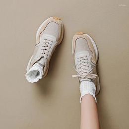 Casual Shoes 2024 Fashionable Vulcanized White Stitching Genuine Leather All Match Sports Women British Style Comfortable