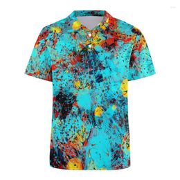 Men's Polos Colourful Pigment Spraying Pattern Polo Shirt Men Summer 3D Print Short Sleeves T-shirt Streetwear Button Oversized Shirts