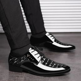 Men Shoes Formal Dress Shoe Black PU Leather Lace Up Point Toe Business Casual for Wedding Party Office 240410