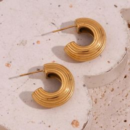 Hoop Earrings Brushed C-shaped Simple Hypoallergenic 316L Stainless Steel Women's 18K Gold Plated Jewellery