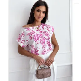 Women's Blouses Elegant Floral Print & Shirts For Women 2024 Summer Loose O Neck Short Sleeve Office Ladies Blouse Boho Holiday Tops