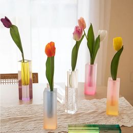 Modern Rainbow Pillar Bud Vase Tabletop Glass Vases Luxury Decorative Acrylic Crystal Nordic Room Decoration Home 240415