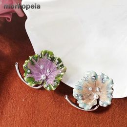 Brooches Morkopela Vintage Lotus Leaf Brooch Jewellery Simulated Pearls Enamel Pins And Scarf Suit Clip Pin Gift For Women