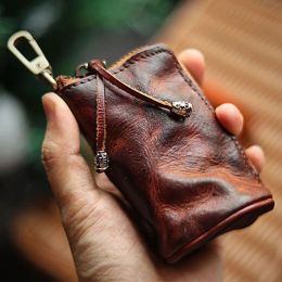 Wallets AETOO Plant tanned leather retro original niche leather key bag men's solid color zipper car key bag