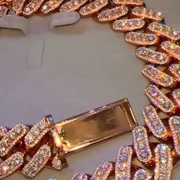 Best Quality Customized 20 Mm Cuban Link Moissanite Diamond Chain 925 Sterling Silver Rose Gold Diamond Chain
