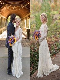 Stunning Kelly Clarkson Country Wedding Dresses Spring Long Sleeves Beaded Bohemian Lace Wedding Dresses Plus Size Bridal Gowns2467900