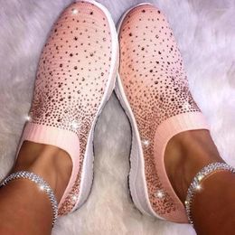 Fitness Shoes Women Sneakers Vulcanized Summer Breathable Bling Sock Slip On Soft Ladies Loafers Casual Sport Flats White