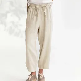 Women's Pants Women Fashion Loose Straight Versatile High Waisted Cotton Linen Summer Ankle-Length Drawstring Wide Leg Trousers