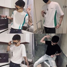 Hot 2023 New Half Men's Korean Version Colour Blocking Top Instagram Iuencer Haruku Trendy Brand Short Sleeved T-shirt