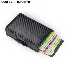 Wallets Top Quality Rfid Wallet Men Money Bag Mini Purse Male Aluminium Card Wallet Small Clutch Leather Wallet Thin Purse Carteras 2022