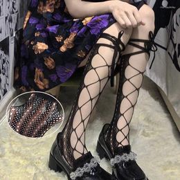 Women Socks Sex Jk Tie Lace Fishnet Stockings Irregular Split-toe Calf Women's Middle Tube Straps Summer Long Japanese