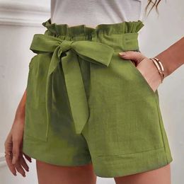 Women's Shorts Women Casual Solid Shorts Breathable Lace Up Elastic Waist Summer Short With Pockets Cotton Linen Shorts Workout Pants For Women Y240420