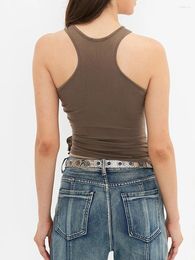 Women's Tanks FUFUCAILLM Summer Fashion Tank Tops Brown Sleeveless 3D Flower Decor Asymmetrical Hem Vest Going Out