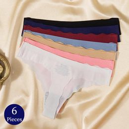 Women's Panties TrowBridge 6PCS/Set Fashion Wavy Edge Thongs Silk Satin Seamless Underwear Sexy Lingerie Sport Comfort G-Strings