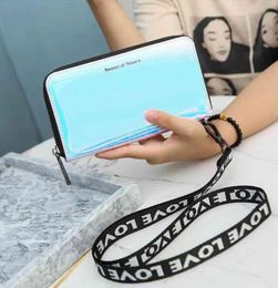 Lanyard Laser Holographic Wallet Women Long Purse Female Clutch Bag Wallets Purses Portfel Zip Phone Pocket as88463097307541