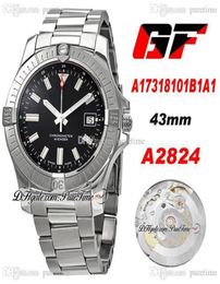 GF A17318101C1A1 A2824 Automatic Mens Watch 43mm Black Dial Stick Markers Stainless Steel Bracelet Super Edition ETA Watches Puret4237422