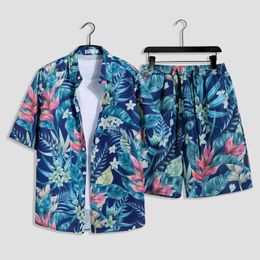 Mens Fashion Print Sets Short Sleeve ShirtShorts 2Pcs Suit Loose 2024 Summer Casual Beachwear Male Vacation Hawaiian Outfits 240420