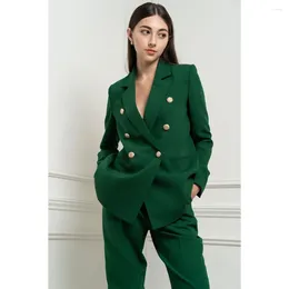 Men's Suits Green Double Breasted Notch Lapel Women Set Casual Business Office Work Elegant Female 2 Piece Jacket Pants Custom Outfits