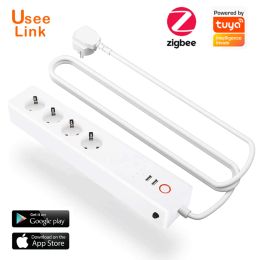 Plugs Zigbee Smart Power Strip 16a Eu/uk,useelink Smart Power Bar Multiple Outlet Extension Cord with 2 Usb and 4 Ac Plugs by Tuya