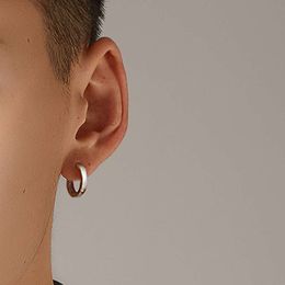 Silver Ear Studs Mens Trendy Personality Trend Single Plain Ring Buckle Round Earring Earrings Small and Simple