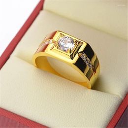 Cluster Rings Solitaire Male Ring 24KT Gold 925 Sterling Silver Zircon Cz Engagement Wedding Band For Men Finger Party Jewelry